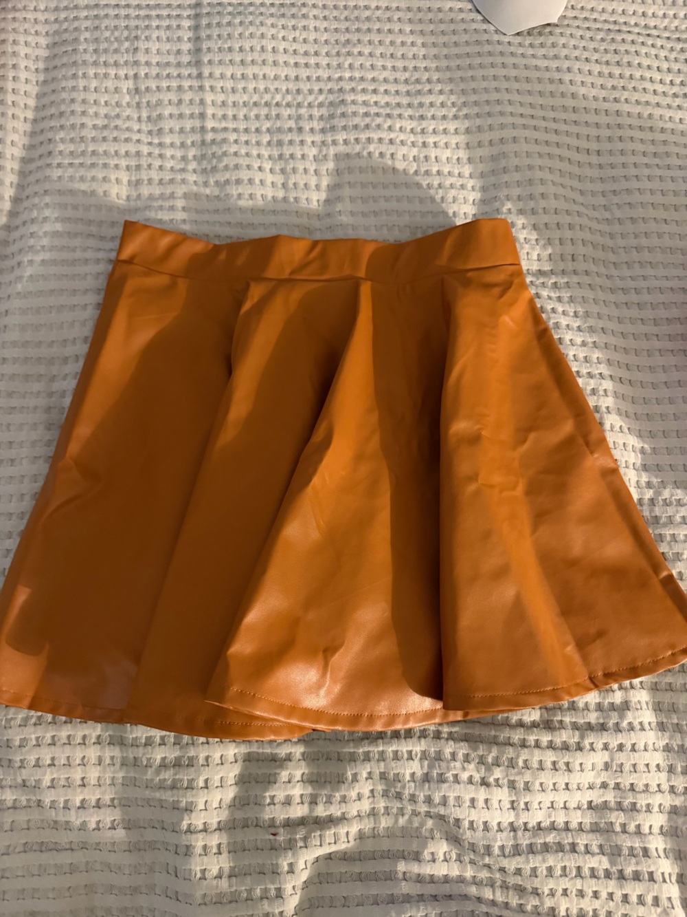 Women's Orange Faux Leather Skater Skirt